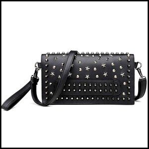 Punk Rivet Handbag Small Tote Satchel Adjustable Strap Clutch Shoulder Bag